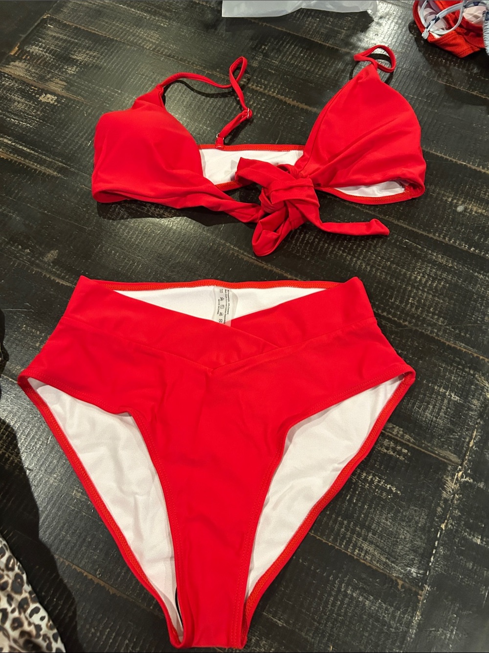 SHEIN Red Tie-Front High Waisted Bikini